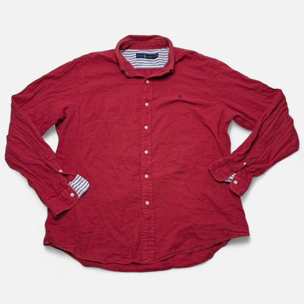 Ralph Lauren Red Long Sleeve Button Down Shirt Men’s XL Linen Blend